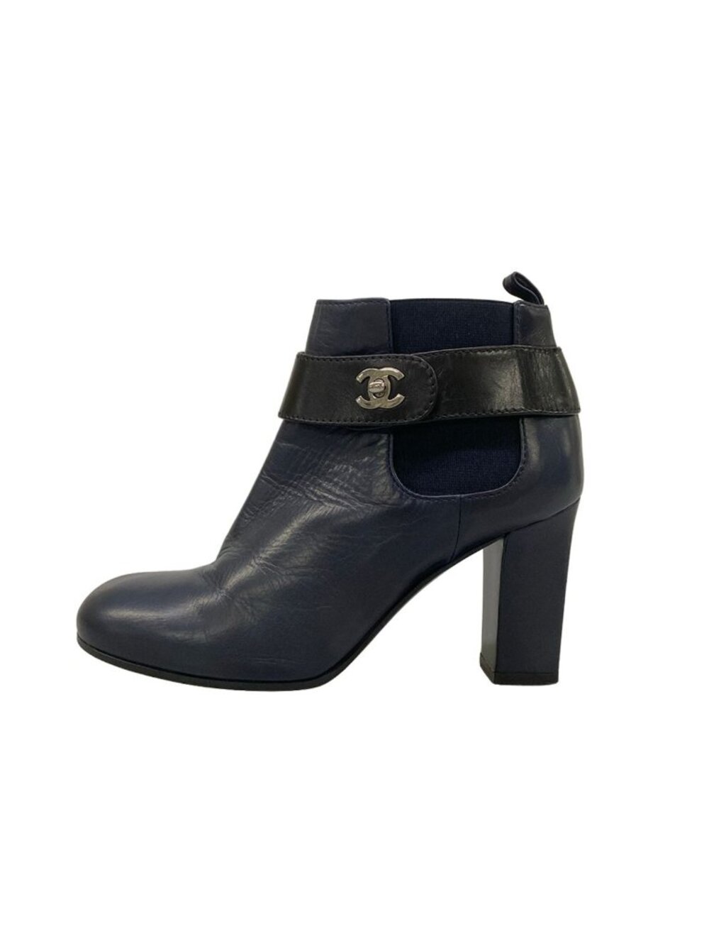 Chanel Booty C Navy Black Side Gore CC Logo Leather
